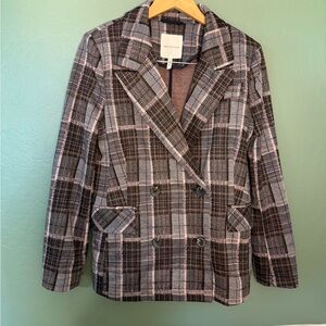 Avec Les Filles Plaid Double Breasted Blazer Size S